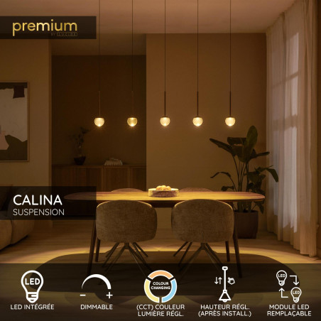 Lucide CALINA - Suspension - LED Dim. - CCT - 5x8,2W 2200K/3300K - Avec module LED remplaçable - Café - Premium