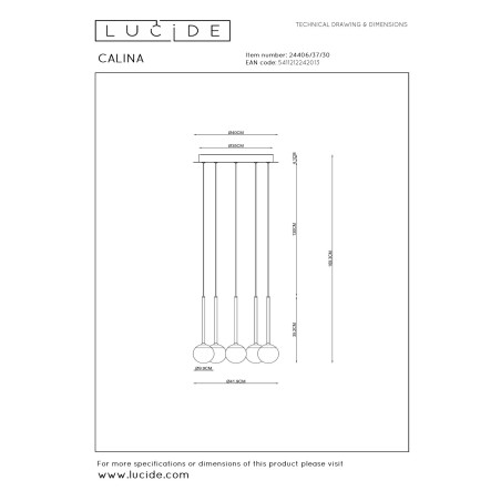 Lucide CALINA - Suspension - Ø 41,8 cm - LED Dim. - CCT - 5x8,2W 2200K/3300K - Avec module LED remplaçable - Noir - Premium