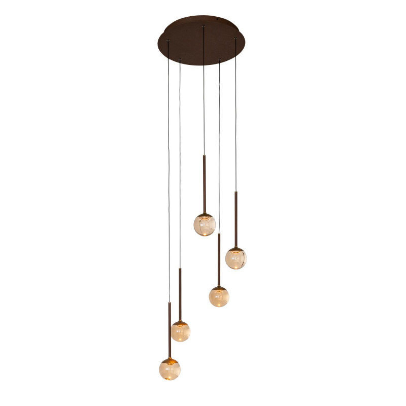 Lucide CALINA - Suspension - Ø 41,9 cm - LED Dim. - CCT - 5x8,2W 2200K/3300K - Avec module LED remplaçable - Ambre - Premium