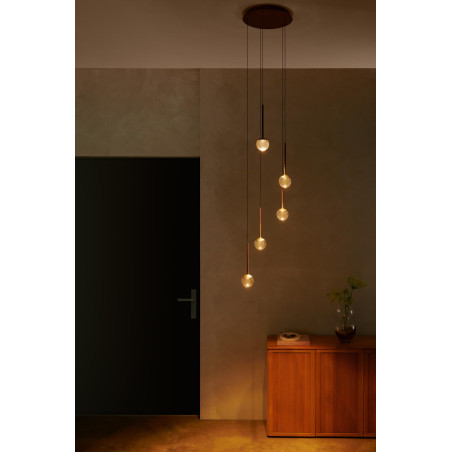 Lucide CALINA - Suspension - Ø 41,9 cm - LED Dim. - CCT - 5x8,2W 2200K/3300K - Avec module LED remplaçable - Ambre - Premium