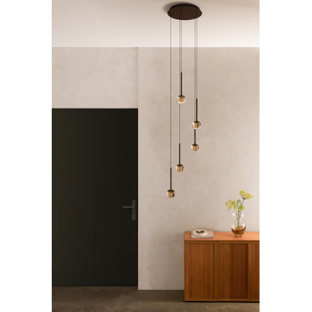 Lucide CALINA - Suspension - Ø 41,9 cm - LED Dim. - CCT - 5x8,2W 2200K/3300K - Avec module LED remplaçable - Ambre - Premium