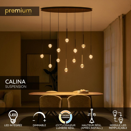 Lucide CALINA - Suspension - LED Dim. - CCT - 12x7W 2200K/3300K - Avec module LED remplaçable - Café - Premium
