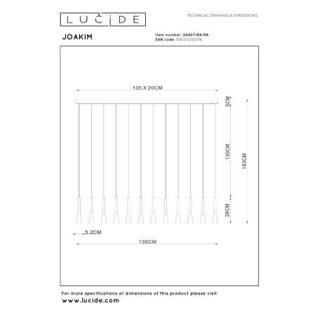 Lucide JOAKIM - Suspension - LED Dim. - CCT - 12x7W 2700K/4000K - Avec module LED remplaçable - Café - Premium