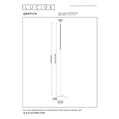 Lucide GRIFFITH - Lampadaire - Ø 21 cm - LED Dim. - CCT - 1x18W 2700K/4000K - Bronze - Premium