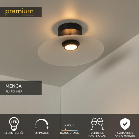 Lucide MENGA - Plafonnier - Ø 40 cm - LED Dim. - 1x11W 2700K - Opalin - Premium