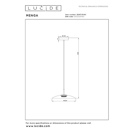 Lucide MENGA - Suspension - Ø 40 cm - LED Dim. - 1x11W 2700K - Opalin - Premium