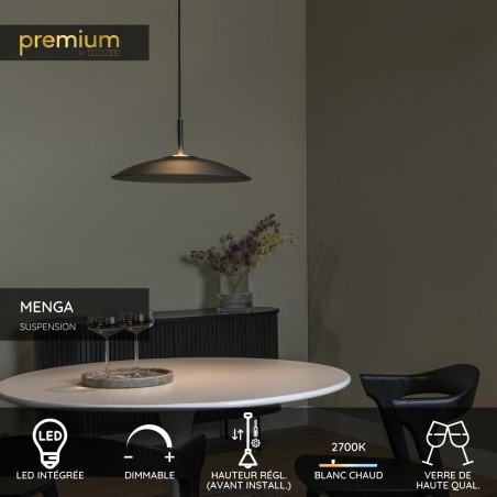 Lucide MENGA - Suspension - Ø 40 cm - LED Dim. - 1x11W 2700K - Fumé - Premium