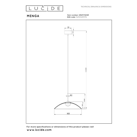 Lucide MENGA - Suspension - Ø 60 cm - LED Dim. - 1x18,6W 2700K - Fumé - Premium