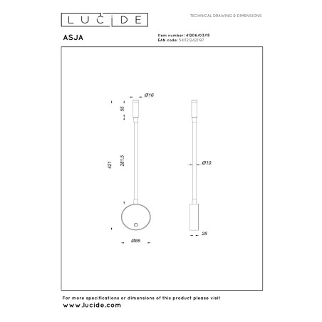 Lucide ASJA - Spot mural / Applique mural Rechargeable - Batterie/Piles - LED 3 StepDim - 1x3W 2700K - Fer gris - Premium