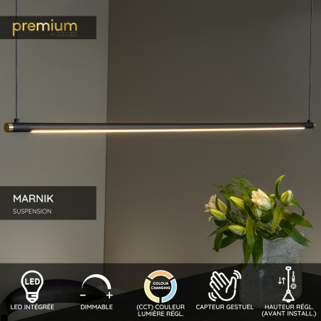 Lucide MARNIK - Suspension - Ø 2,5 cm - LED Dim. - CCT - 1x22W 2700K/4000K - Détecteur à balayage manuel - Noir - Premium