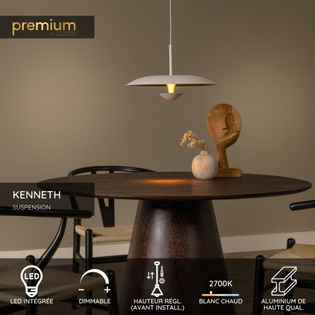 Lucide KENNETH - Suspension - Ø 40 cm - LED Dim. - 1x12W 2700K - Blanc - Premium