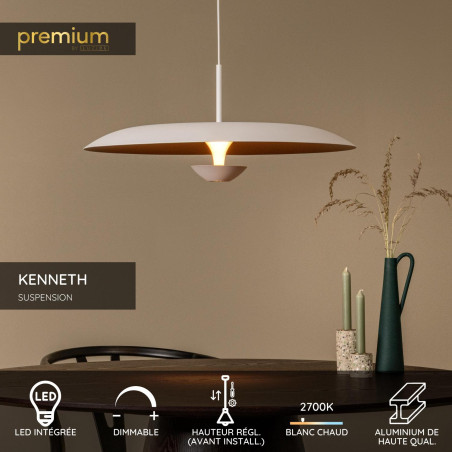 Lucide KENNETH - Suspension - Ø 60 cm - LED Dim. - 1x16W 2700K - Blanc - Premium