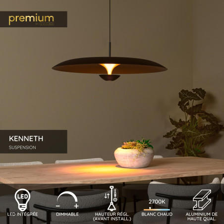 Lucide KENNETH - Suspension - Ø 80 cm - LED Dim. - 1x22W 2700K - Noir - Premium