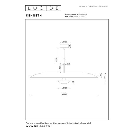 Lucide KENNETH - Suspension - Ø 80 cm - LED Dim. - 1x22W 2700K - Noir - Premium