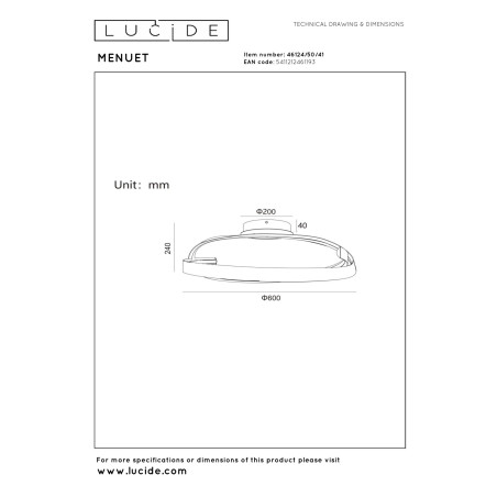Lucide MENUET - Plafonnier - Ø 60 cm - LED Dim. - CCT - 1x46W 2200K/3000K - Taupe - Premium