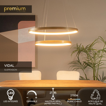 Lucide VIDAL - Suspension - Ø 78 cm - LED Dim. - 1x92W 2700K - Or Mat / Laiton - Premium
