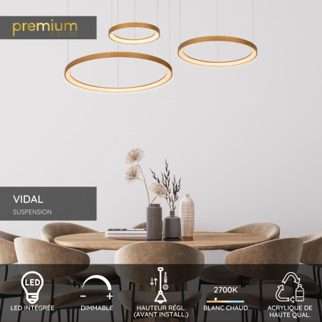 Lucide VIDAL - Suspension - Ø 78 cm - LED Dim. - 1x120W 2700K - Or Mat / Laiton - Premium