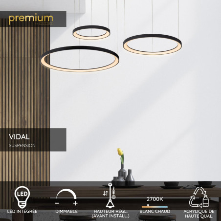 Lucide VIDAL - Suspension - Ø 78 cm - LED Dim. - 1x120W 2700K - Noir - Premium