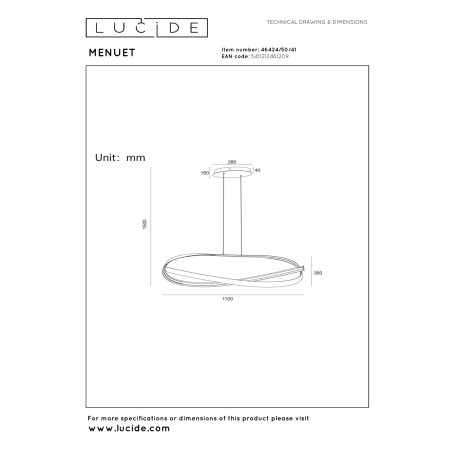 Lucide MENUET - Suspension - LED Dim. - CCT - 1x46W 2200K/3000K - Taupe - Premium