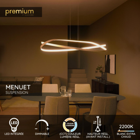 Lucide MENUET - Suspension - LED Dim. - CCT - 1x58W 2200K/3000K - Taupe - Premium