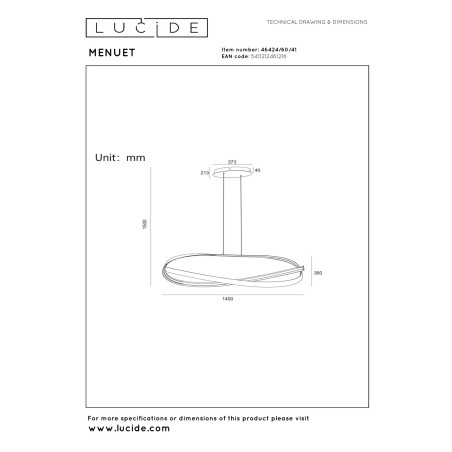 Lucide MENUET - Suspension - LED Dim. - CCT - 1x58W 2200K/3000K - Taupe - Premium