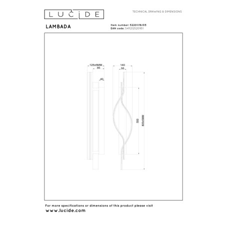 Lucide LAMBADA - Applique murale - LED Dim. - 1x20W 2700K - Champagne Couleur - Premium