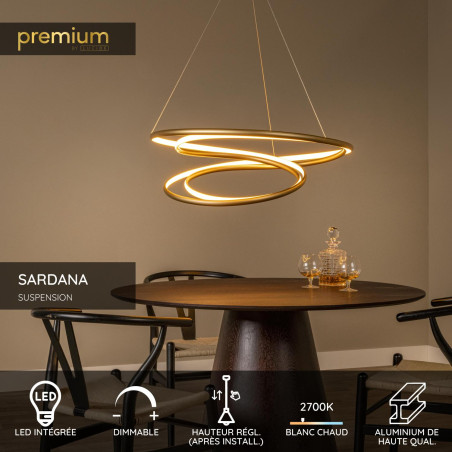 Lucide SARDANA - Suspension - Ø 80 cm - LED Dim. - 1x74W 2700K - Or Mat / Laiton - Premium