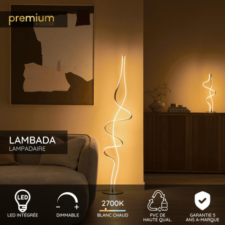 Lucide LAMBADA - Lampadaire - LED Dim. - 1x38W 2700K - Or Mat / Laiton - Premium