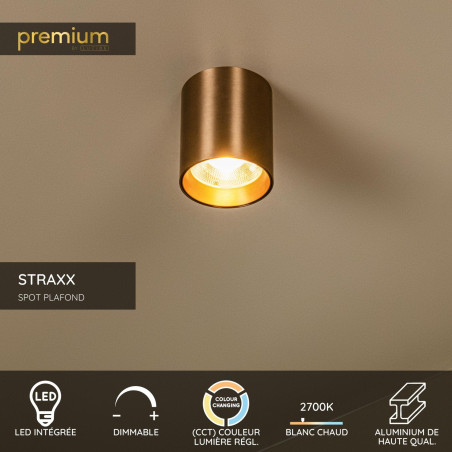 Lucide STRAXX - Spot plafond - Ø 8 cm - LED Dim. - CCT - 1x15W 2700K/4000K - Champagne Couleur - Premium