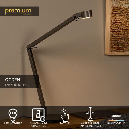 Lucide OGDEN - Lampe de bureau - LED 3 StepDim - 1x7W 3000K - Fer gris - Premium