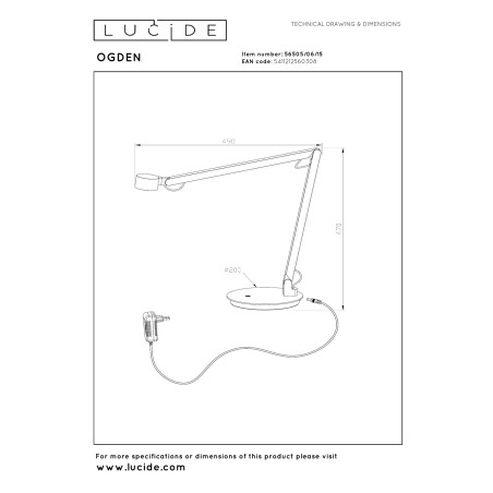 Lucide OGDEN - Lampe de bureau - LED 3 StepDim - 1x7W 3000K - Fer gris - Premium