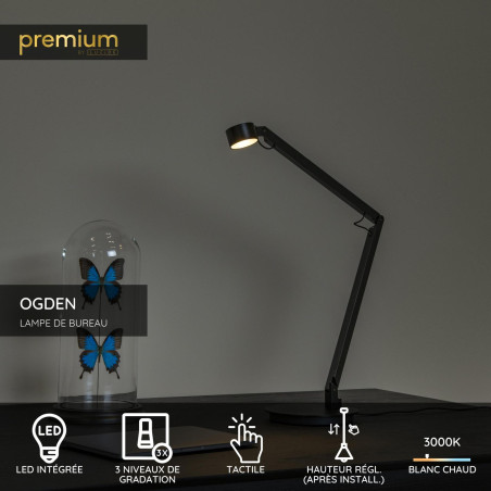 Lucide OGDEN - Lampe de bureau - LED 3 StepDim - 1x7W 3000K - Noir - Premium