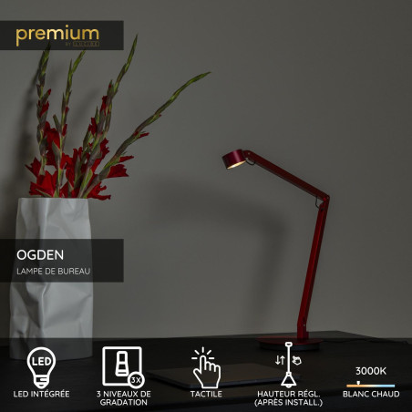Lucide OGDEN - Lampe de bureau - LED 3 StepDim - 1x7W 3000K - Rouge - Premium