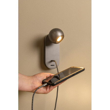Lucide MONTANA - Applique murale - LED - CCT - 1x6W 2700K/4000K - Point de rechargement USB - Fer gris - Premium