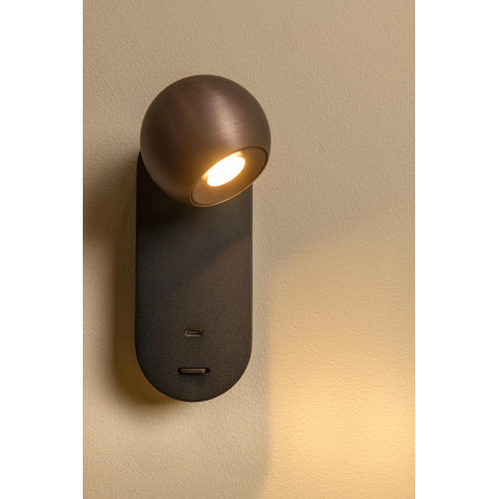 Lucide MONTANA - Applique murale - LED - CCT - 1x6W 2700K/4000K - Point de rechargement USB - Café - Premium