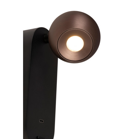 Lucide MONTANA - Applique murale - LED - CCT - 1x6W 2700K/4000K - Point de rechargement USB - Café - Premium