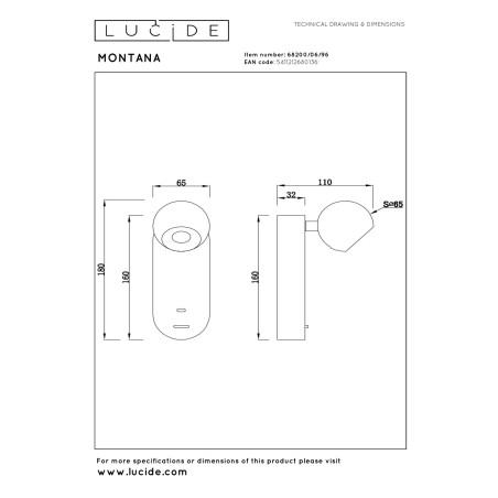 Lucide MONTANA - Applique murale - LED - CCT - 1x6W 2700K/4000K - Point de rechargement USB - Café - Premium