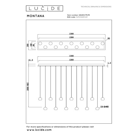 Lucide MONTANA - Suspension - LED Dim. - CCT - 13x5,7W 2700K/4000K - Fer gris - Premium
