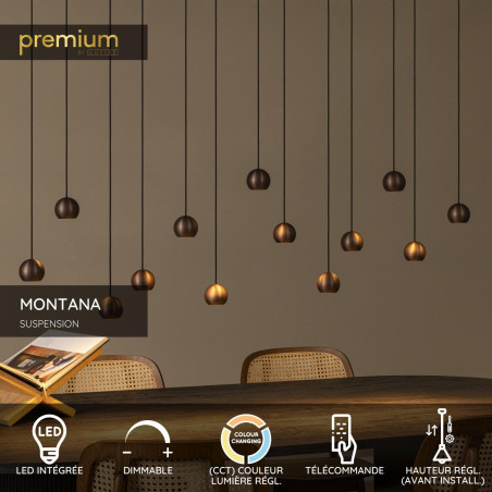 Lucide MONTANA - Suspension - LED Dim. - CCT - 13x5,7W 2700K/4000K - Convient aux mezzanines et plafonds hauts - Café - Premium