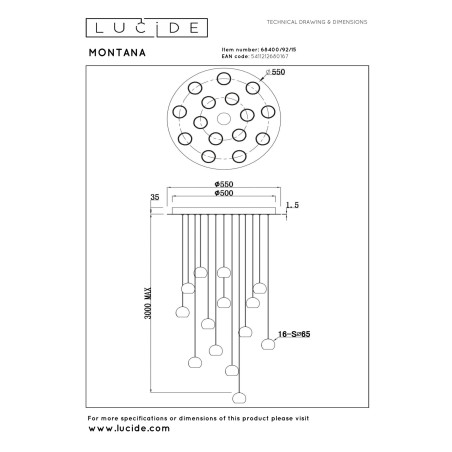 Lucide MONTANA - Suspension - LED Dim. - CCT - 16x5,7W 2700K/4000K - Fer gris - Premium