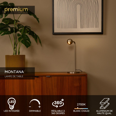 Lucide MONTANA - Lampe de table - LED Dim. - 1x5W 2700K - Fer gris - Premium