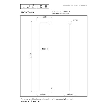 Lucide MONTANA - Lampadaire - LED Dim. - 1x6,3W 2700K - Fer gris - Premium