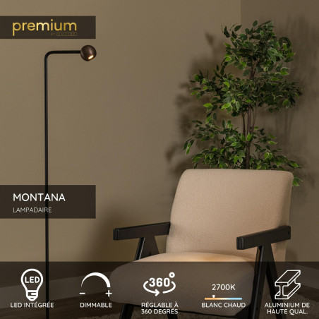 Lucide MONTANA - Lampadaire - LED Dim. - 1x6,3W 2700K - Café - Premium