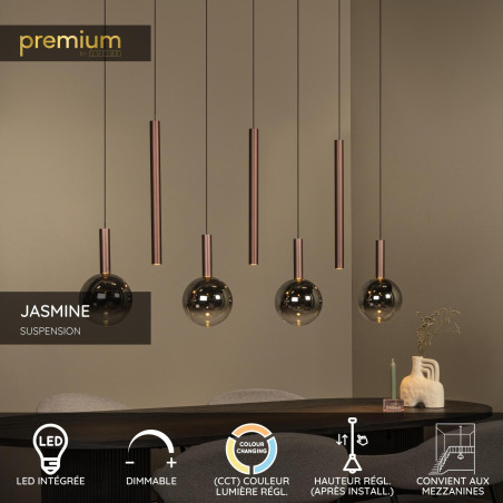 Lucide JASMINE - Suspension - LED Dim. - CCT - 7x4W 2200K/3300K - Convient aux mezzanines et plafonds hauts - Cuivre - Premium