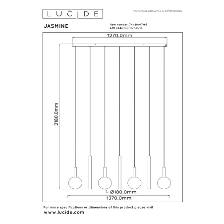 Lucide JASMINE - Suspension - LED Dim. - CCT - 7x4W 2200K/3300K - Convient aux mezzanines et plafonds hauts - Cuivre - Premium