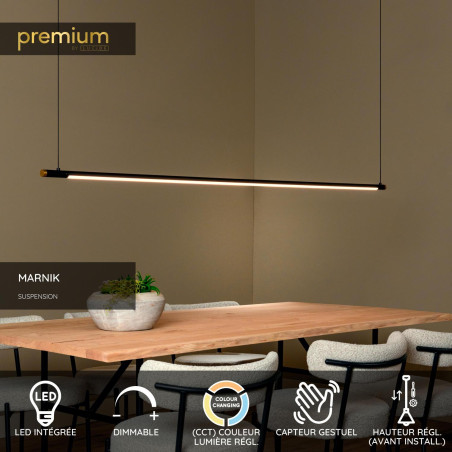 Lucide MARNIK - Suspension - Ø 2,5 cm - LED Dim. - CCT - 1x24W 2700K/4000K - Détecteur à balayage manuel - Noir - Premium
