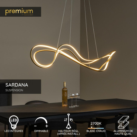 Lucide SARDANA - Suspension - LED Dim. - 1x54W 2700K - Or Mat / Laiton - Premium