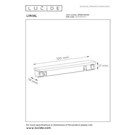 Lucide Premium LINIAL connecteur debout - Système de rail monophasé / Éclairage sur rail - Smart - 48V Track - Canon Fusil Mat