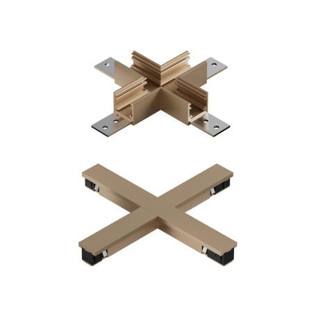 Lucide Premium LINIAL connecteur en X - Système de rail monophasé / Éclairage sur rail - Smart - 48V Track - Champagne