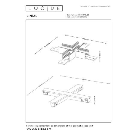 Lucide Premium LINIAL connecteur en X - Système de rail monophasé / Éclairage sur rail - Smart - 48V Track - Champagne
